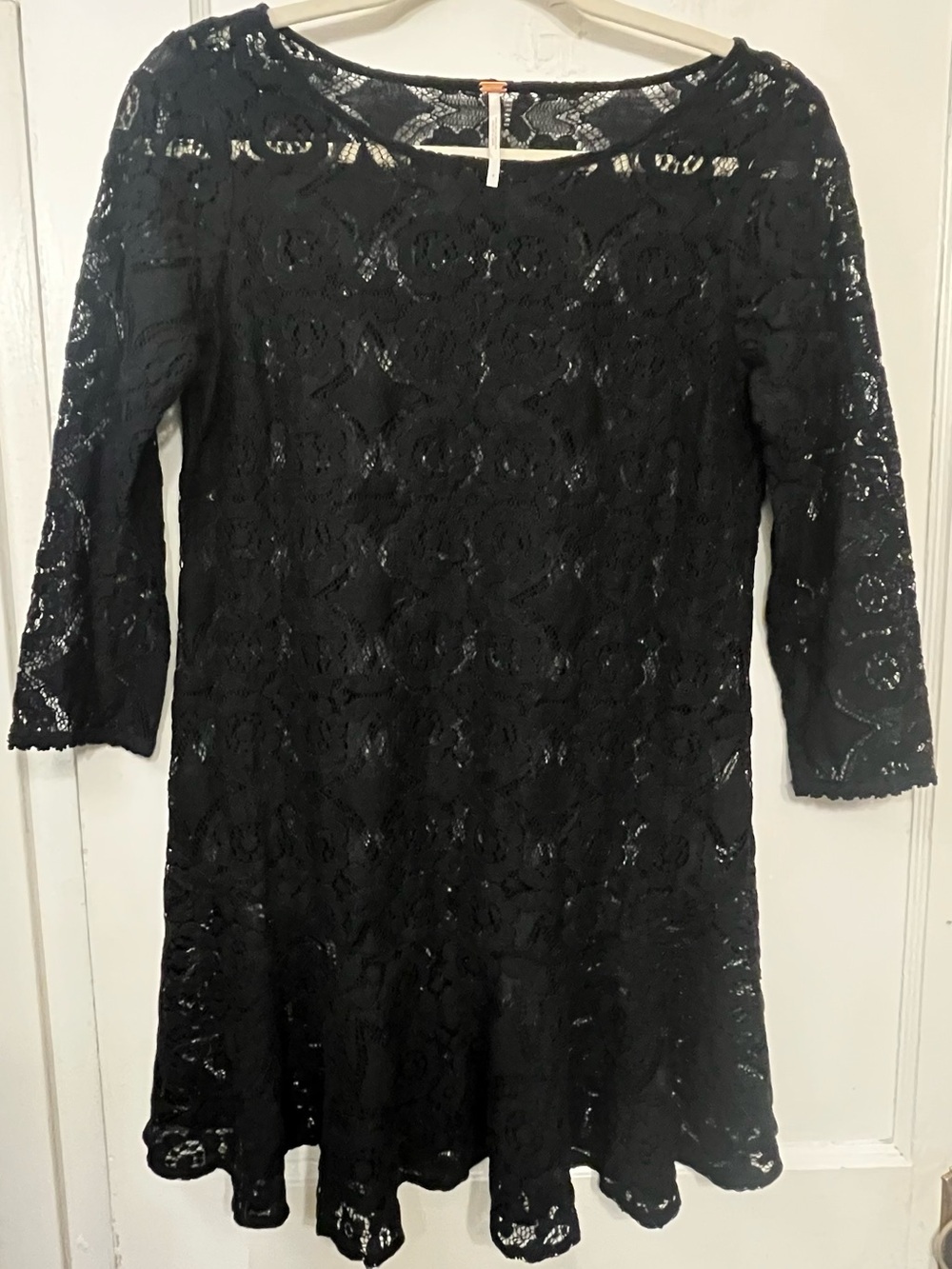 Free People Black Floral Lace Long Sleeve Dress